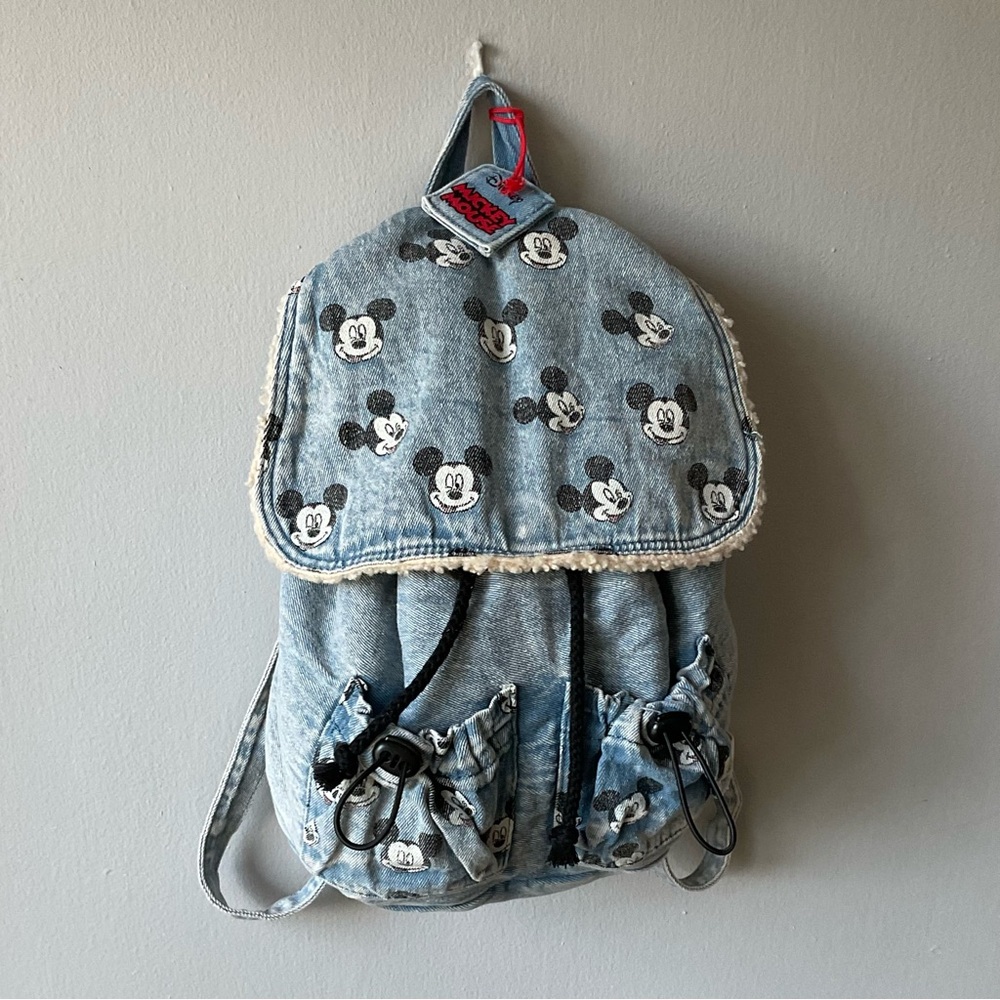 ZARA Disney Mickey Mouse Denim Sherpa Backpack